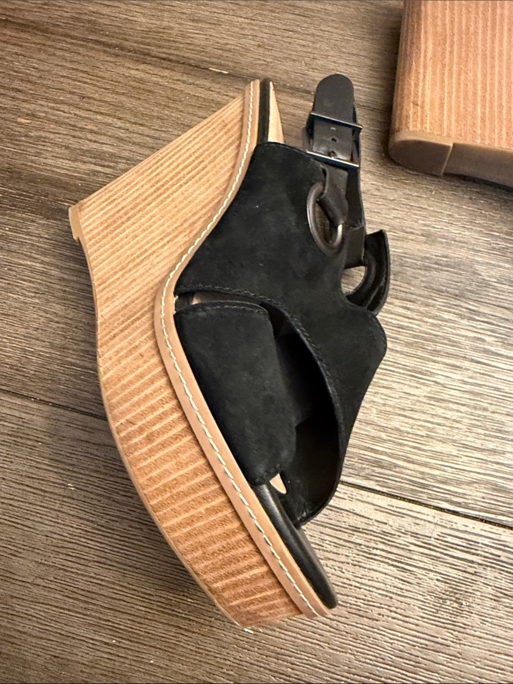 BCBGeneration Black Suede Slingback Platform Wedge Sandals - Picture 8 of 11